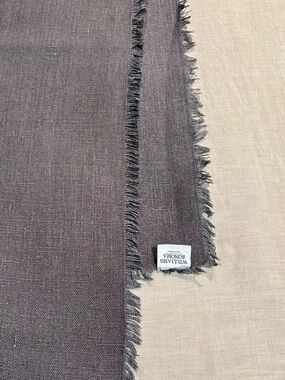Williams Sonoma Fringed Linen Table Runner in Charcoal Gray 112”